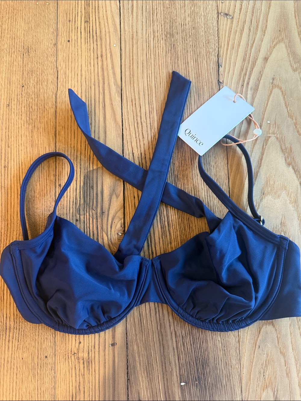 NWT Quince Women's Navy Underwire Bikini Top with Adjustable Straps size large